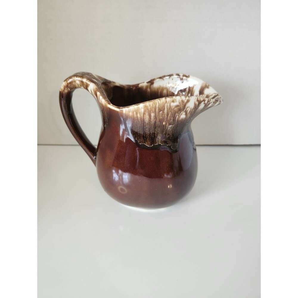 Vtg Brown Drip Glazed USA Pitcher/ Creamer 6 1/2"